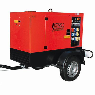 A 20kVA Silenced Road Tow Generator on a white background.