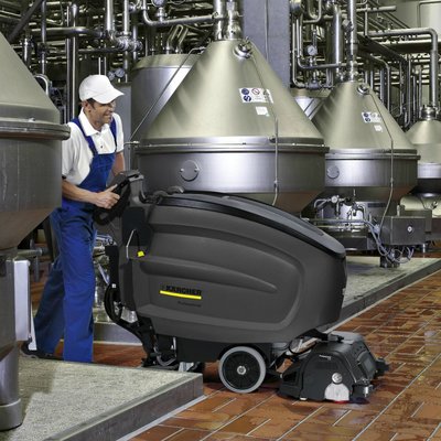 A Karcher (B60) Floor Scrubber Dryer been used inside a work place.