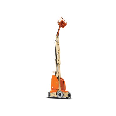 A JLG T10E Toucan Mast Boom Lift - Electric on a white background.