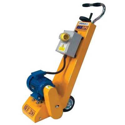 An electric floor planer on a white background.