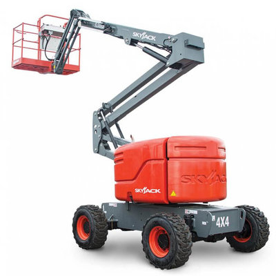A Skyjack SJ46AJS 16m Diesel Articulating Boom Lift on a white background.