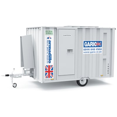 An Armadillo Eco Towable Welfare Unit on a white background.